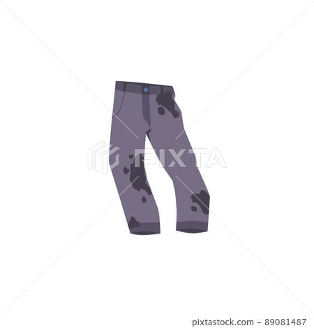 Gray dirty pants with spots, stains on white backgroundvector flat illustration. 89081487