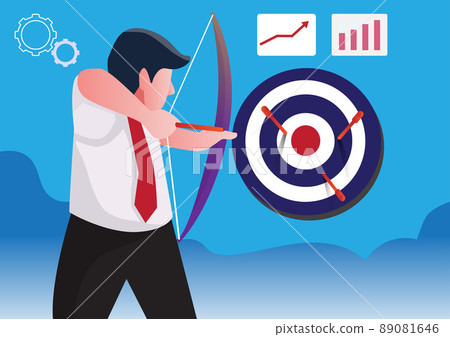 businessman aiming target with bow and arrow 89081646