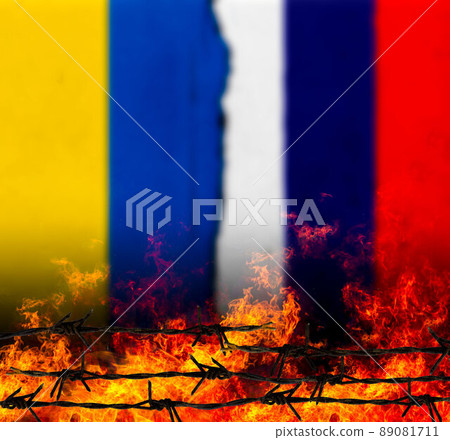 Russian and Ukrainian flags War between Ukraine and Russia Russian and Ukrainian flags War between Ukraine and Russia 89081711