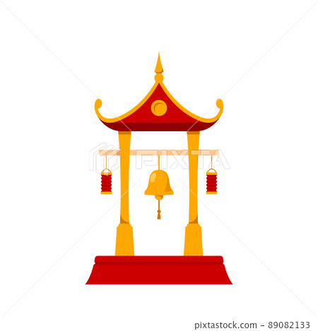 Asian Traditional Building with Bell and Red Lanterns, Cultural Asian Architecture Object, Bonsho Travel Landmark Asian Traditional Building with Bell and Red Lanterns, Cultural Asian Architecture Object, Bonsho Travel Landmark 89082133