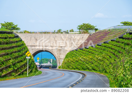 The big blue sky of the southern island and the blue sea seen beyond the tunnel of the emotional bridge leading to the sea The big blue sky of the southern island and the blue sea seen beyond the tunnel of the emotional bridge leading to the sea 89082208