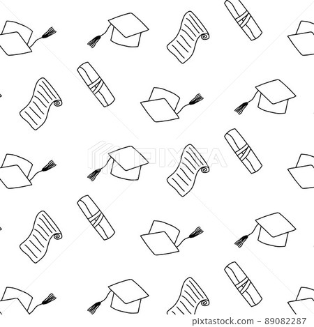 Seamless pattern with graduation hats and diplomas. Vector illustration . Graduation pattern.Doodle style. 89082287
