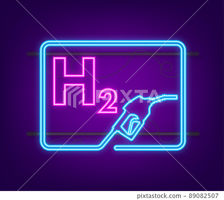 Hydrogen car station neon icon, H2 gas. Renewable Eco Energy. Vector stock illustration. Hydrogen car station neon icon, H2 gas. Renewable Eco Energy. Vector stock illustration. 89082507