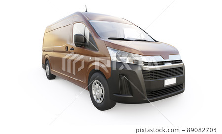 Brown commercial van for transporting small loads in the city on a white background. Blank body for your design. 3d illustration. 89082703