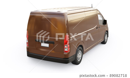 Brown commercial van for transporting small loads in the city on a white background. Blank body for your design. 3d illustration. 89082718