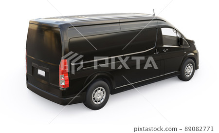 Black commercial van for transporting small loads in the city on a white background. Blank body for your design. 3d illustration. 89082771
