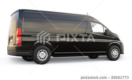Black commercial van for transporting small loads in the city on a white background. Blank body for your design. 3d illustration. 89082773