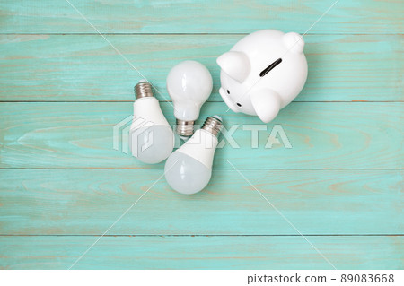 Piggy bank with LED light bulbs Piggy bank with LED light bulbs 89083668