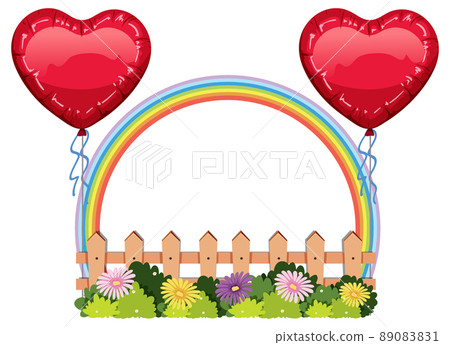 Empty banner with two inflatable heart balloons and flower fences 89083831