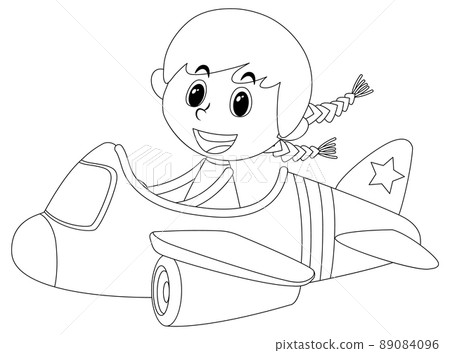 A girl in plane black and white doodle character 89084096