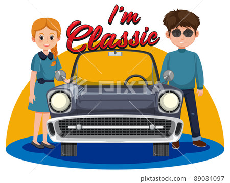 Couple standing with classic car Couple standing with classic car 89084097