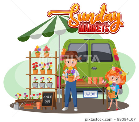 Flea market concept with merchant cartoon character 89084107