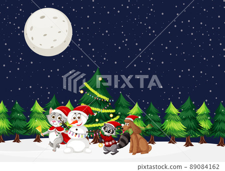 Christmas theme with Snoman and animals Christmas theme with Snoman and animals 89084162