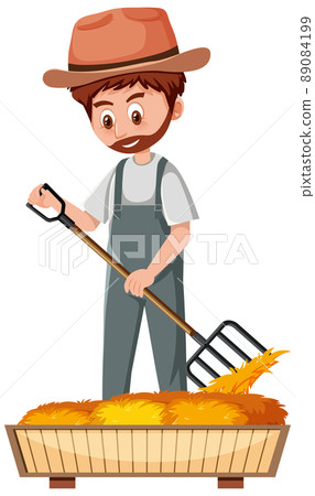 Farmer with fork and hay 89084199