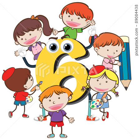 Six kids attached to number six Six kids attached to number six 89084438