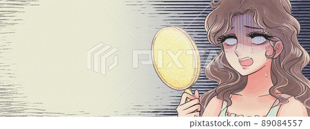 An advertising banner for a Showa girl cartoon-style woman who is surprised by the white eyes of the mask tan An advertising banner for a Showa girl cartoon-style woman who is surprised by the white eyes of the mask tan 89084557