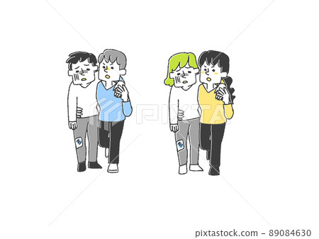 一組人把肩膀借給受傷的人 可笑的手寫人 矢量、線條畫和顏色 一組人把肩膀借給受傷的人 可笑的手寫人 矢量、線條畫和顏色 89084630