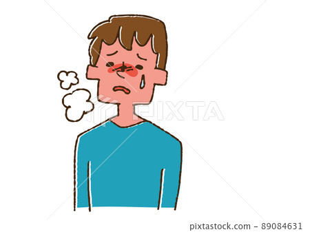 發燒男性滑稽手寫人物矢量，線條畫顏色 89084631