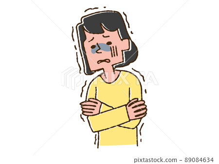 A woman with chills or chills, a comical handwritten person, vector, line art and color 89084634