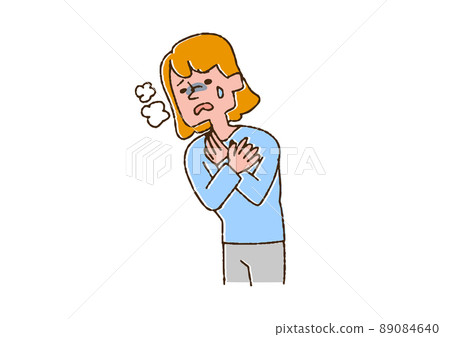 A woman who feels stuffy, a comical handwritten person, a vector, a line drawing and a color 89084640