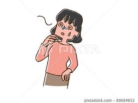 一個頭暈的女人，一個可笑的手寫人，一個矢量，一個線條圖和一個顏色 89084652