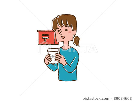 在家接受處方藥的婦女、滑稽的手寫人、矢量圖、線條畫和顏色 89084668