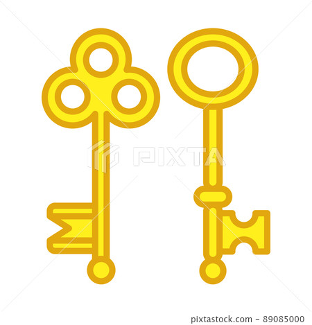 Cartoon golden vintage keys on white background 89085000
