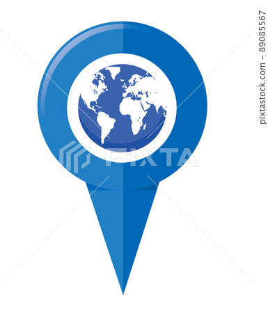 Image illustration of map navigation app Simple illustration of map pins and the earth White background 89085567