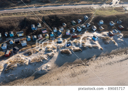 Aerial view of Beach Huts at Tisvildeleje Beach 89085717