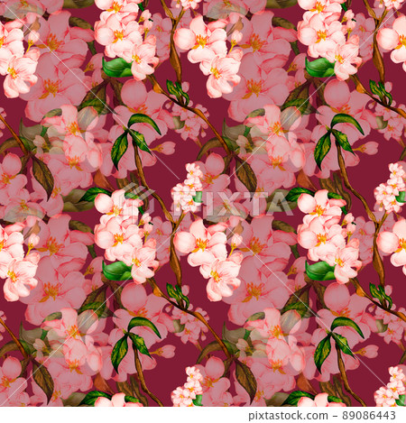 Blossom apple tree seamless pattern watercolor isolated. Blossom apple tree seamless pattern watercolor isolated. 89086443