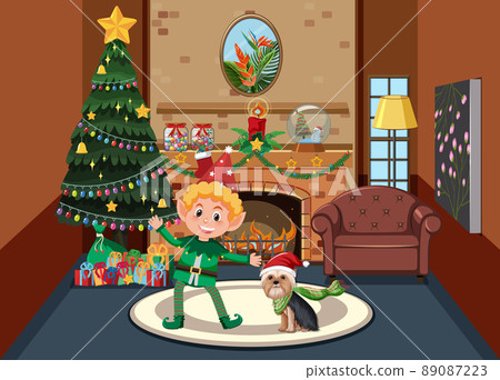 Christmas theme with elf and dog 89087223