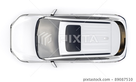 Compact white SUV with a hybrid engine and four-wheel drive for the city and suburban areas on a white isolated background. 3d illustration. Compact white SUV with a hybrid engine and four-wheel drive for the city and suburban areas on a white isolated background. 3d illustration. 89087510