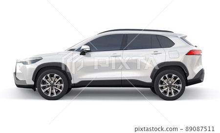 Compact white SUV with a hybrid engine and four-wheel drive for the city and suburban areas on a white isolated background. 3d illustration. 89087511