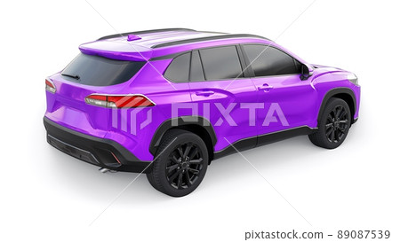 Compact purple SUV with a hybrid engine and four-wheel drive for the city and suburban areas on a white isolated background. 3d illustration. Compact purple SUV with a hybrid engine and four-wheel drive for the city and suburban areas on a white isolated background. 3d illustration. 89087539