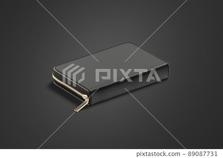 Blank black small money wallet mockup lying, dark background Blank black small money wallet mockup lying, dark background 89087731