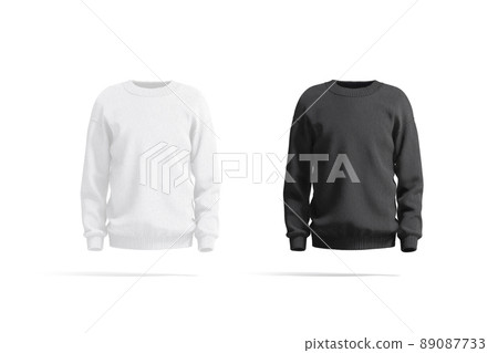 Blank black and white knitted sweater mockup, front view 89087733