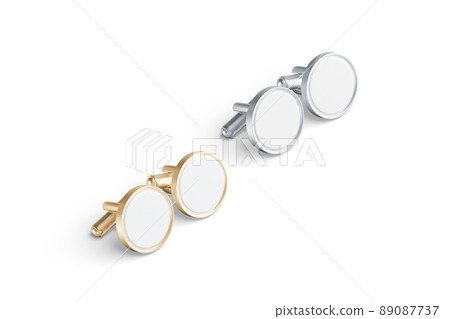Blank round gold and silver cufflinks toggle mockup pair, isolated Blank round gold and silver cufflinks toggle mockup pair, isolated 89087737