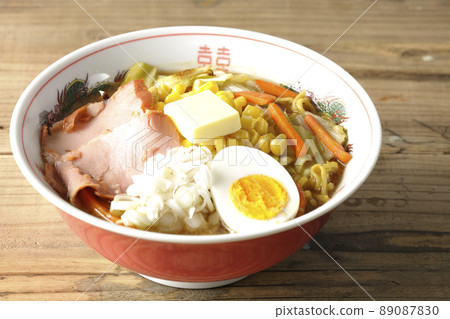 Thick miso butter corn ramen with stir-fried vegetables, char siu, and boiled eggs Thick miso butter corn ramen with stir-fried vegetables, char siu, and boiled eggs 89087830