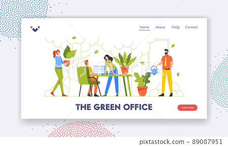 Green Office Landing Page Template. Group of Young Business People Working Together in Modern Workspace with Plants Green Office Landing Page Template. Group of Young Business People Working Together in Modern Workspace with Plants 89087951