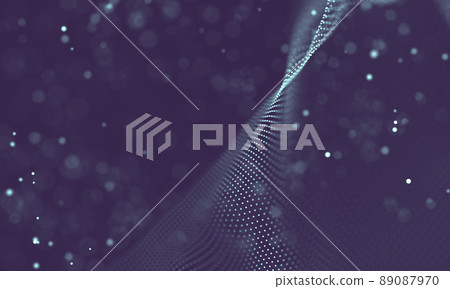 Data technology abstract futuristic illustration . Low poly shape with connecting dots and lines on dark background. 3D rendering . Big data visualization . 89087970