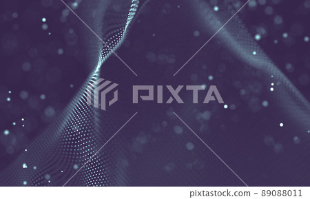 Data technology abstract futuristic illustration . Low poly shape with connecting dots and lines on dark background. 3D rendering . Big data visualization . 89088011
