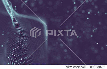 Data technology abstract futuristic illustration . Low poly shape with connecting dots and lines on dark background. 3D rendering . Big data visualization . 89088079