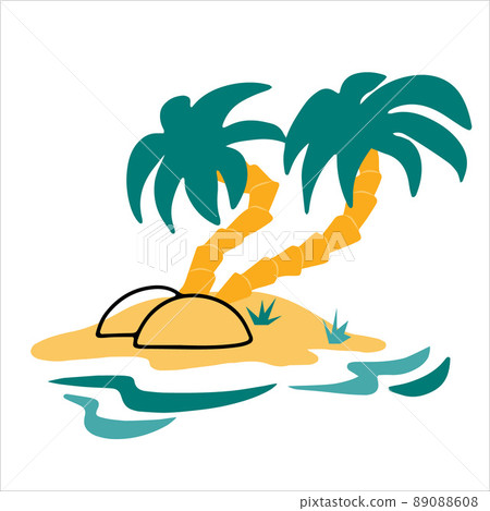 Island with palm trees in the sea summer icon hand drawn in doodle style 89088608