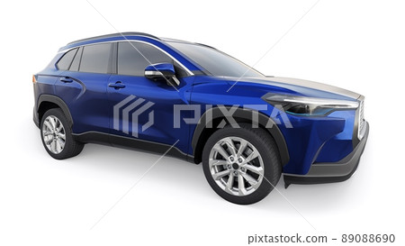 Compact dark blue SUV with a hybrid engine and four-wheel drive for the city and suburban areas on a white isolated background. 3d illustration. 89088690