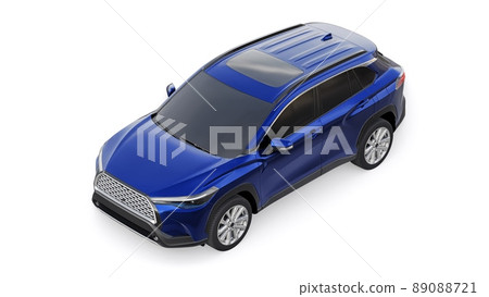 Compact dark blue SUV with a hybrid engine and four-wheel drive for the city and suburban areas on a white isolated background. 3d illustration. Compact dark blue SUV with a hybrid engine and four-wheel drive for the city and suburban areas on a white isolated background. 3d illustration. 89088721