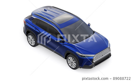 Compact dark blue SUV with a hybrid engine and four-wheel drive for the city and suburban areas on a white isolated background. 3d illustration. 89088722