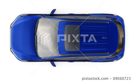 Compact dark blue SUV with a hybrid engine and four-wheel drive for the city and suburban areas on a white isolated background. 3d illustration. 89088723