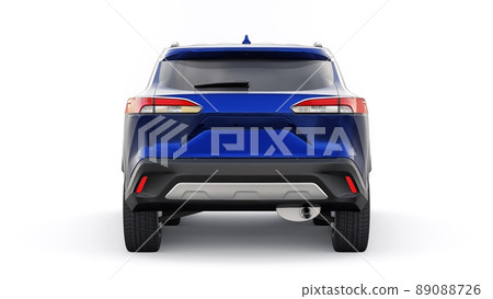 Compact dark blue SUV with a hybrid engine and four-wheel drive for the city and suburban areas on a white isolated background. 3d illustration. Compact dark blue SUV with a hybrid engine and four-wheel drive for the city and suburban areas on a white isolated background. 3d illustration. 89088726