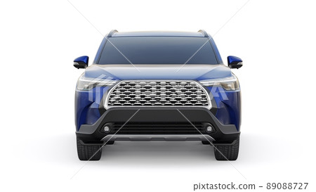 Compact dark blue SUV with a hybrid engine and four-wheel drive for the city and suburban areas on a white isolated background. 3d illustration. Compact dark blue SUV with a hybrid engine and four-wheel drive for the city and suburban areas on a white isolated background. 3d illustration. 89088727