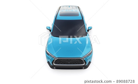 Compact blue SUV with a hybrid engine and four-wheel drive for the city and suburban areas on a white isolated background. 3d illustration. 89088728